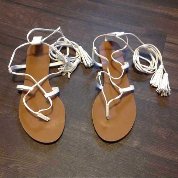 white lace up gladiator sandals